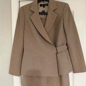 Vintage Kasper Taupe-Brown Tailored Belted Blazer